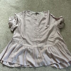 Madewell peplum top, purple and white stripes
